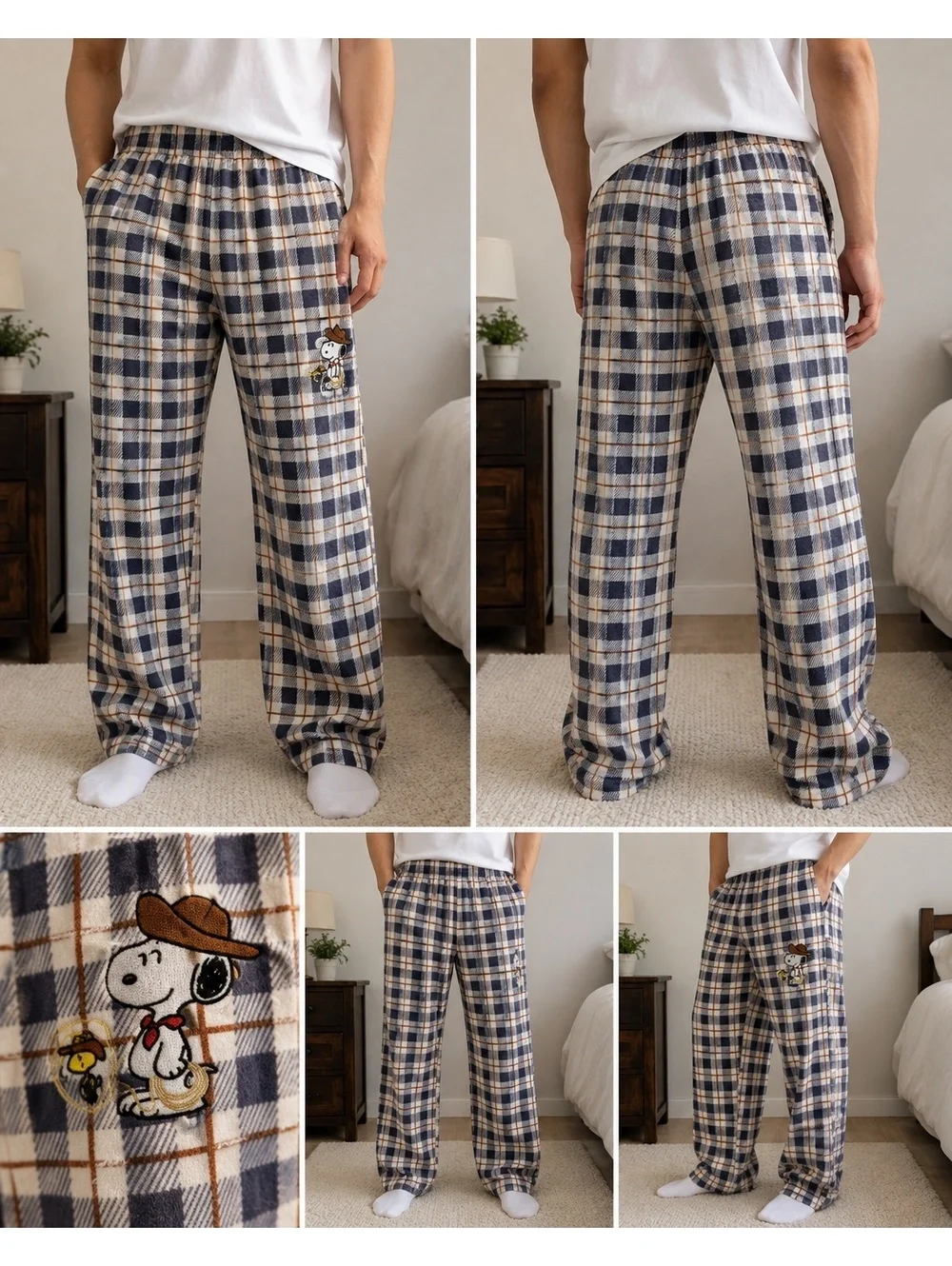 Peanuts x Aeropostale Western Snoopy Plaid Flannel Sleep Pants Unisex M